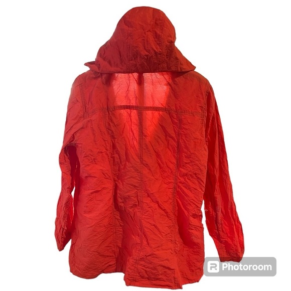 EILEEN FISHER ~ Orange Rumpled Metallic Jacket with Removable Hood Asymmetric - Picture 9 of 13